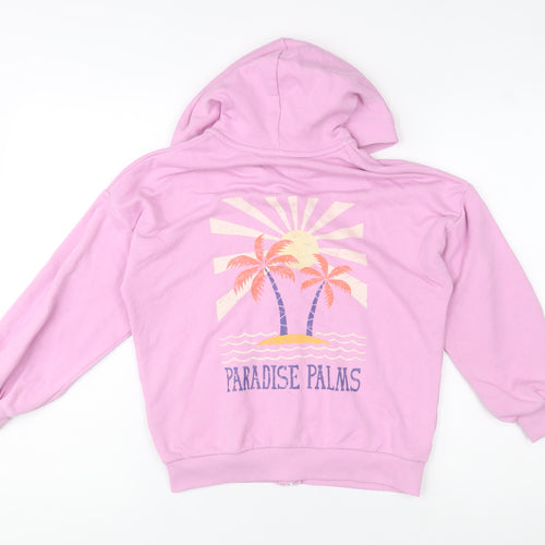 Marks and Spencer Girls Pink Full Zip Hoodie 9-10 Years Paradise Palms Embroidered