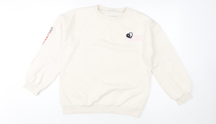 Marks and Spencer Girls Beige Graphic Sweatshirt 13-14 Years Crew Neck