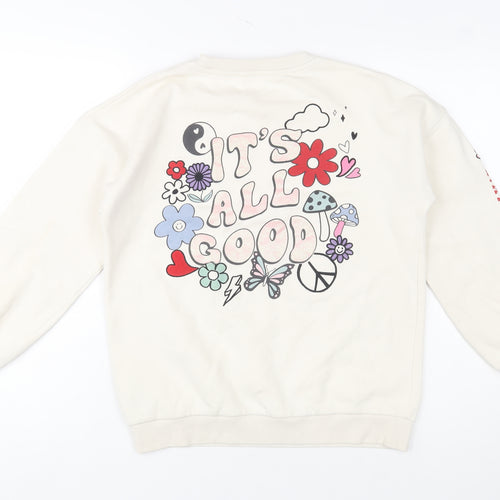 Marks and Spencer Girls Beige Graphic Sweatshirt 13-14 Years Crew Neck