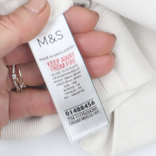 Marks and Spencer Girls Beige Graphic Sweatshirt 13-14 Years Crew Neck