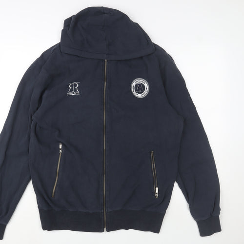 Robin Ruth Men Blue L Basic Hooded Full Zip Cotton Jacket