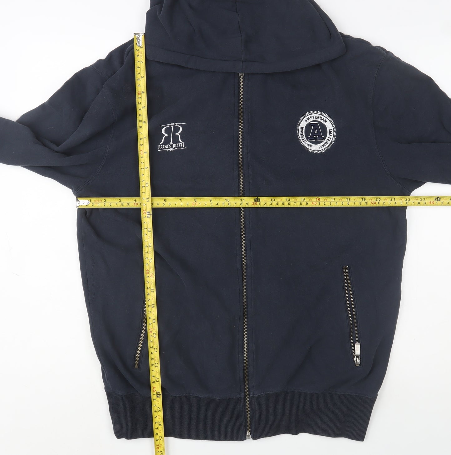 Robin Ruth Men Blue L Basic Hooded Full Zip Cotton Jacket