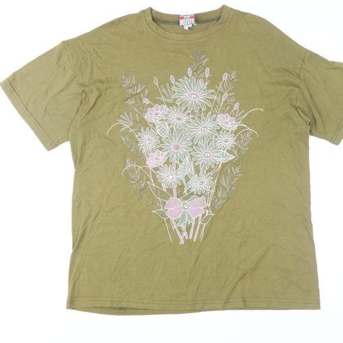 Mood Men’s Green Floral Print Vintage Short Sleeve T-Shirt XL