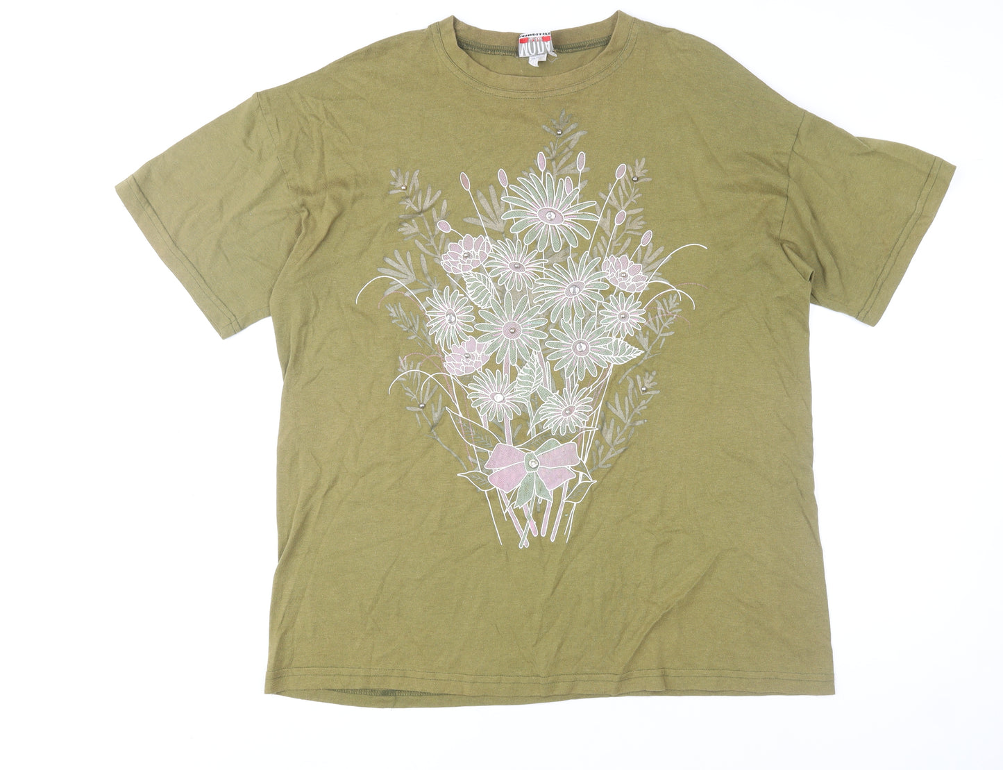 Mood Men’s Green Floral Print Vintage Short Sleeve T-Shirt XL