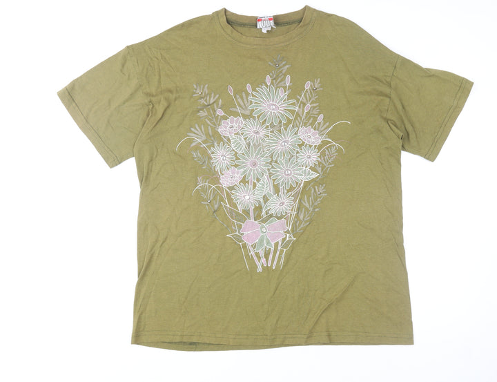 Mood Men’s Green Floral Print Vintage Short Sleeve T-Shirt XL