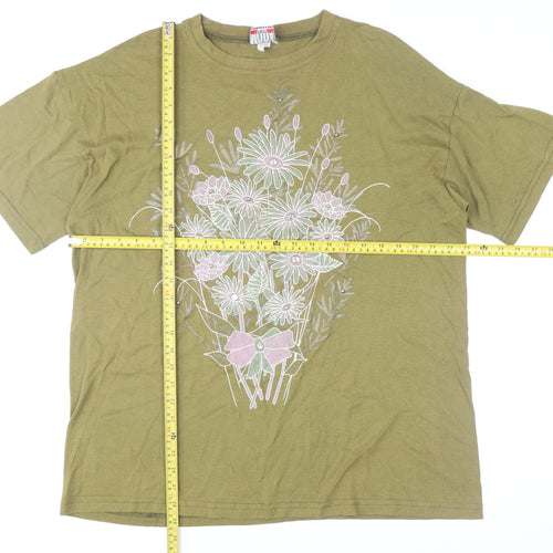Mood Men’s Green Floral Print Vintage Short Sleeve T-Shirt XL