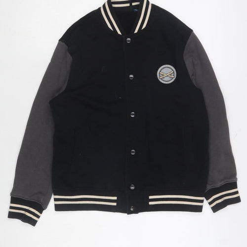 Uniqlo Boys Black Varsity Jacket 11-12 Years Cotton Blend Button Casual