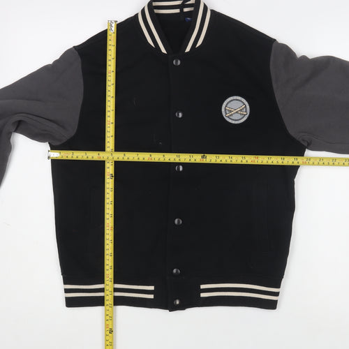 Uniqlo Boys Black Varsity Jacket 11-12 Years Cotton Blend Button Casual