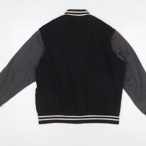 Uniqlo Boys Black Varsity Jacket 11-12 Years Cotton Blend Button Casual