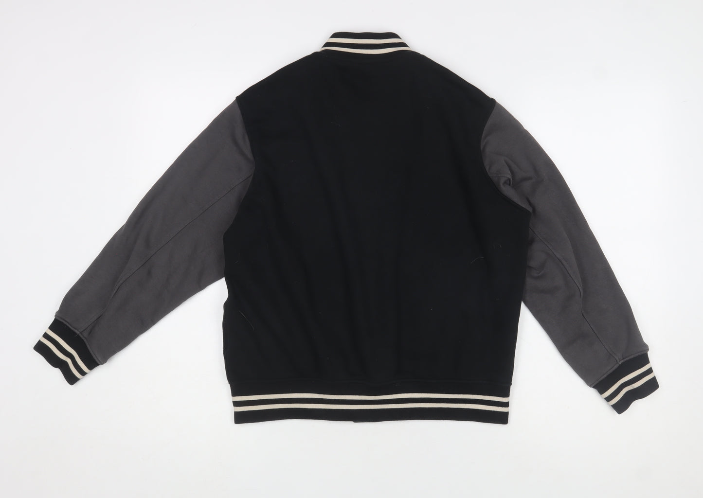 Uniqlo Boys Black Varsity Jacket 11-12 Years Cotton Blend Button Casual