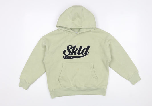Zara Boys Green Pullover Hoodie 8-9 Years Cotton Blend SKTD Logo