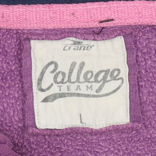 Crane College Team Womens Purple L Henley Hoodie Athletic Style