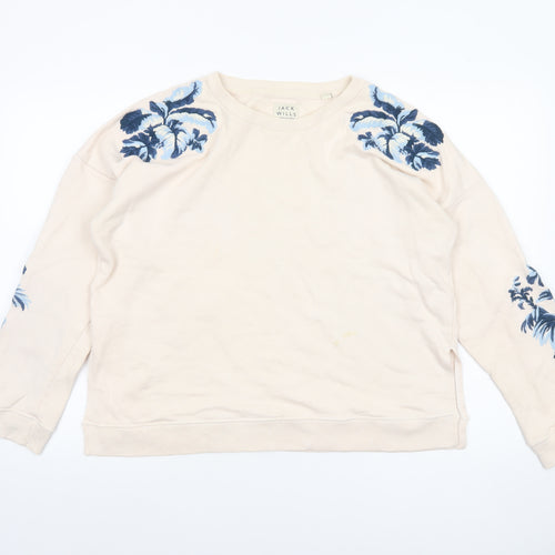 Jack Wills Womens Beige Floral Embroidered Pullover Sweatshirt UK 16