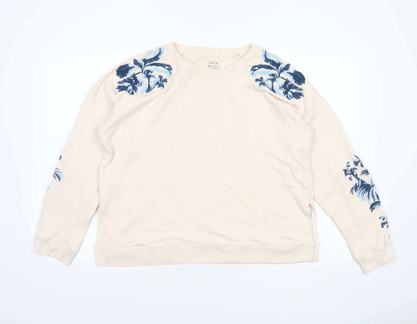 Jack Wills Womens Beige Floral Embroidered Pullover Sweatshirt UK 16