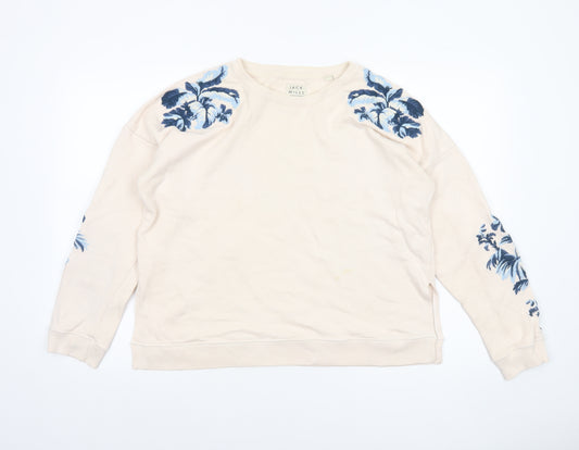 Jack Wills Womens Beige Floral Embroidered Pullover Sweatshirt UK 16