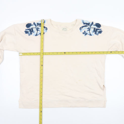 Jack Wills Womens Beige Floral Embroidered Pullover Sweatshirt UK 16