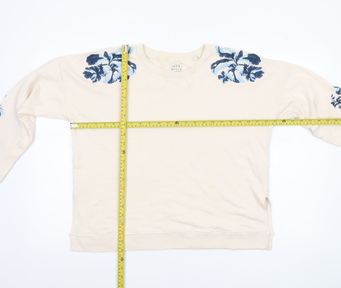 Jack Wills Womens Beige Floral Embroidered Pullover Sweatshirt UK 16