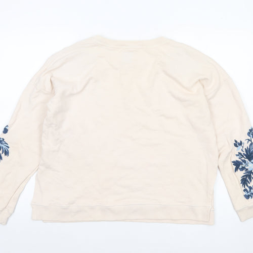 Jack Wills Womens Beige Floral Embroidered Pullover Sweatshirt UK 16