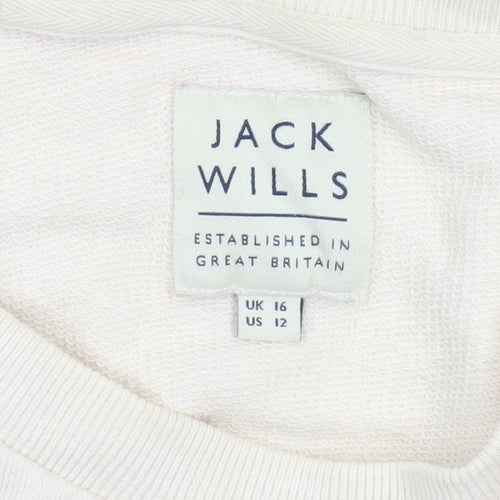 Jack Wills Womens Beige Floral Embroidered Pullover Sweatshirt UK 16