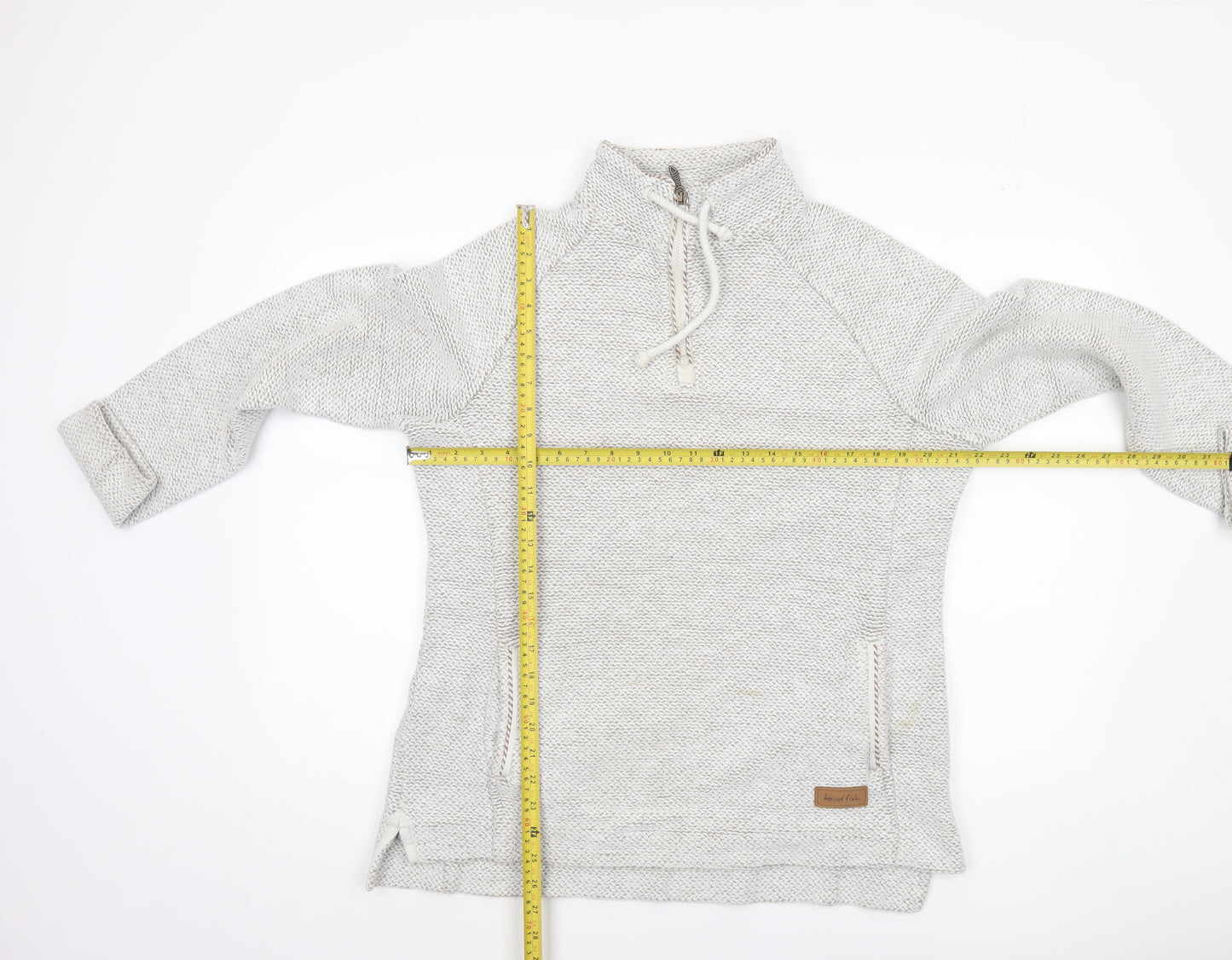 Weird Fish Womens Beige 1/4 Zip Cotton Blend Pullover Sweatshirt Size 16