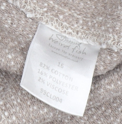 Weird Fish Womens Beige 1/4 Zip Cotton Blend Pullover Sweatshirt Size 16