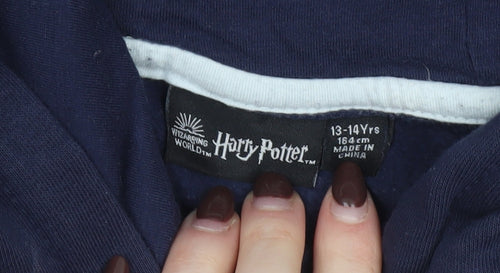 Harry Potter Boys Navy Hoodie 13-14 Years Pullover Graphic Print Cotton Blend