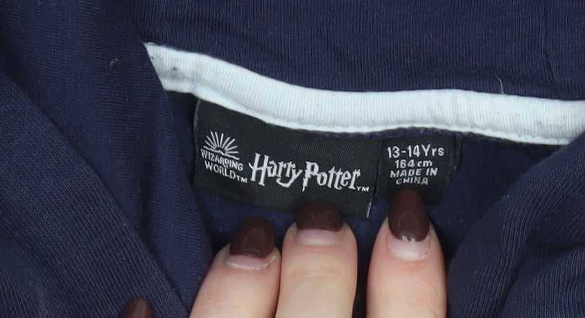 Harry Potter Boys Navy Hoodie 13-14 Years Pullover Graphic Print Cotton Blend