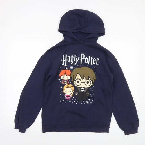 Harry Potter Boys Navy Hoodie 13-14 Years Pullover Graphic Print Cotton Blend