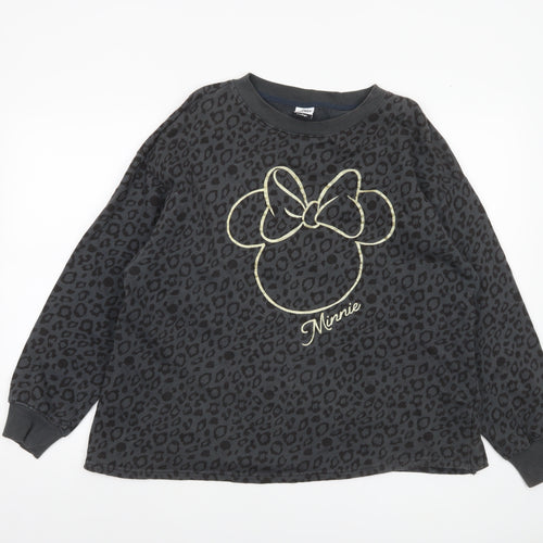 George Disney Minnie Mouse Black Leopard Print Sweatshirt Women L 16-18