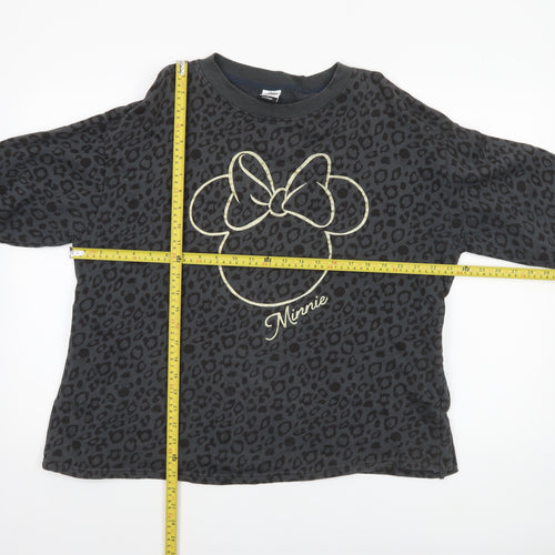 George Disney Minnie Mouse Black Leopard Print Sweatshirt Women L 16-18