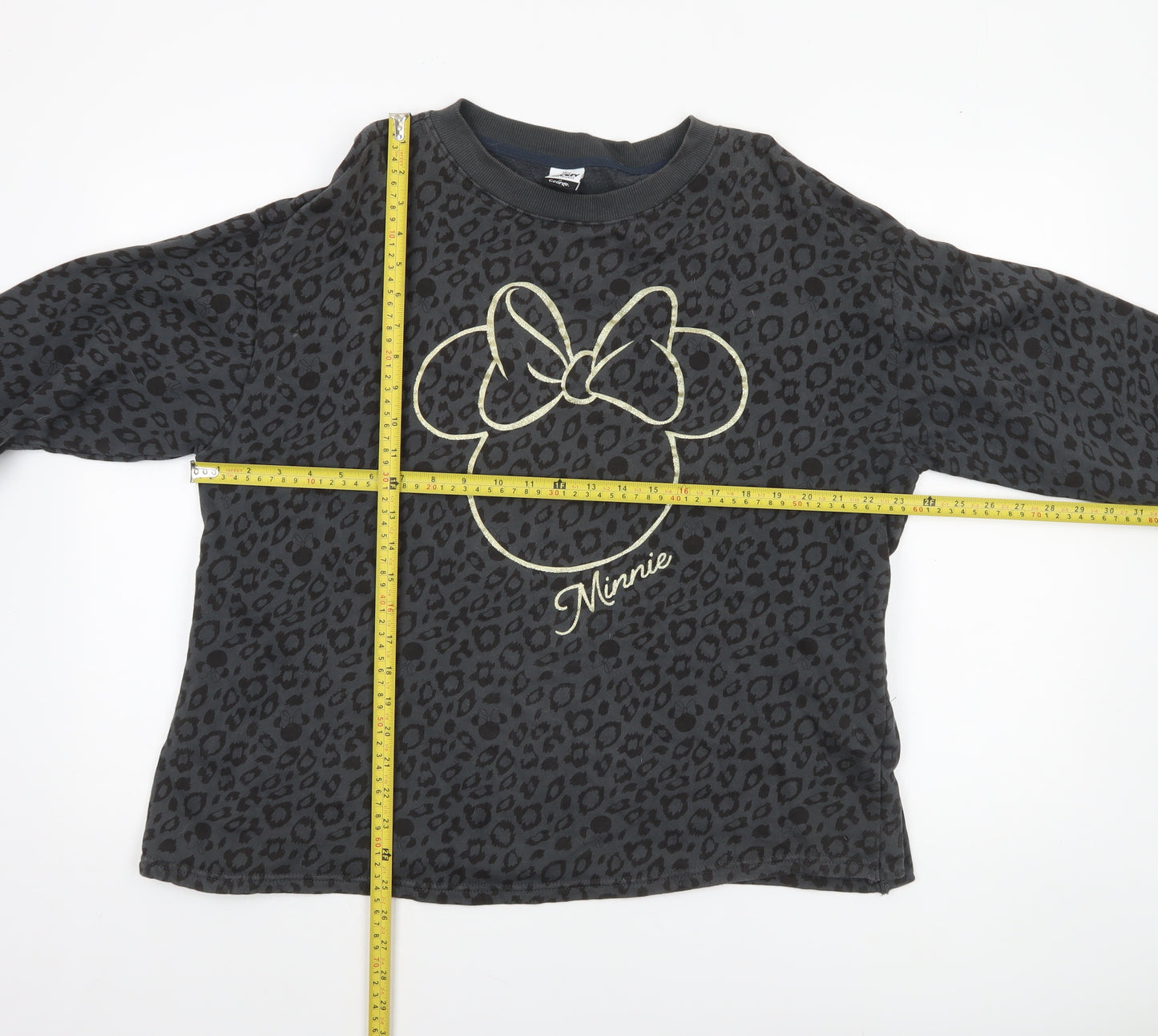George Disney Minnie Mouse Black Leopard Print Sweatshirt Women L 16-18