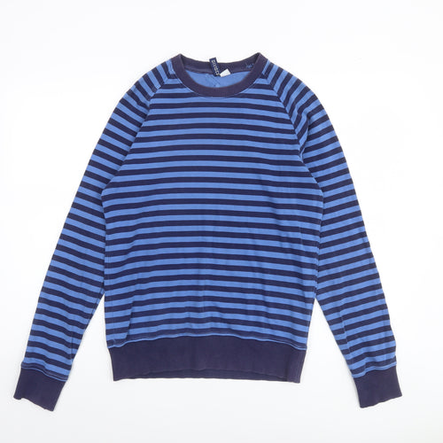 Divided by H&M Women Blue Striped Cotton Pullover Sweatshirt Size S