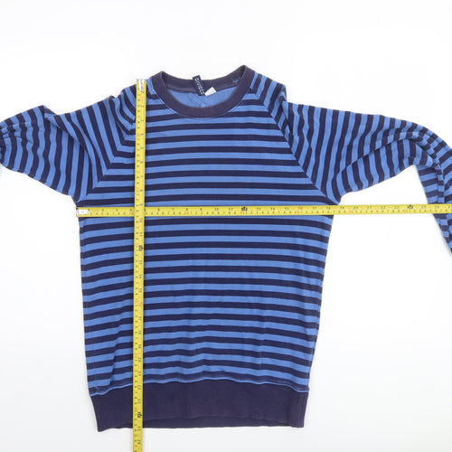 Divided by H&M Women Blue Striped Cotton Pullover Sweatshirt Size S
