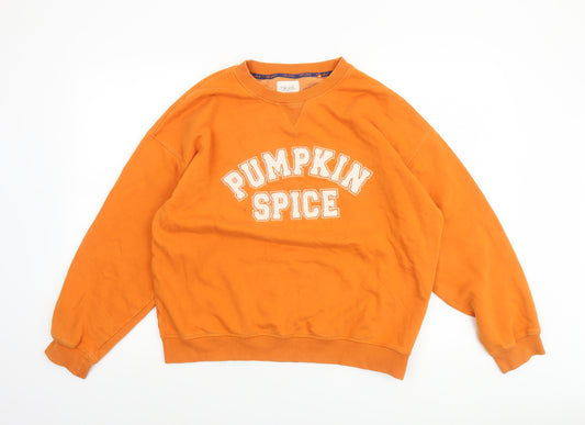 NEXT Womens Orange Pumpkin Spice Sweatshirt UK 12 Cotton Blend