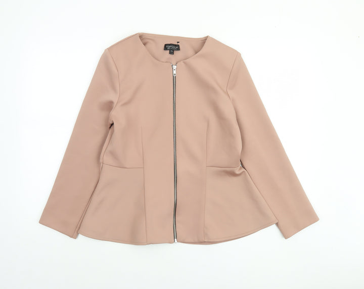 Topshop Women’s Beige Zip-Up Jacket UK 14 Classic Style