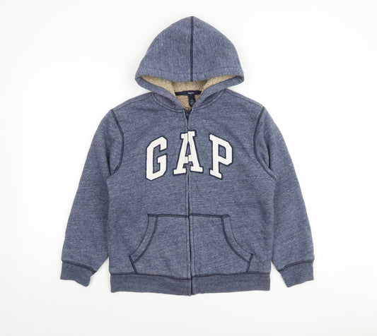GAP Boys Blue Full Zip Hooded Sweatshirt 10-11 Years Sherpa Lined