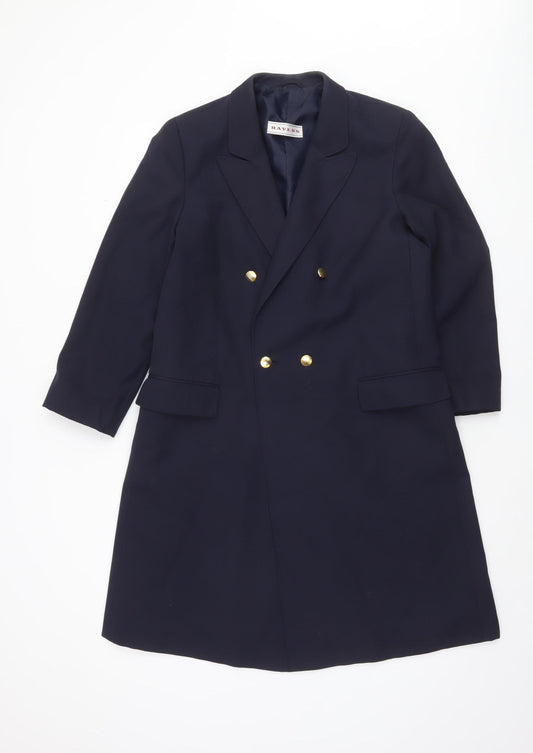 Ravens Women’s Navy Wool Blend Mid-Length Overcoat Size 12
