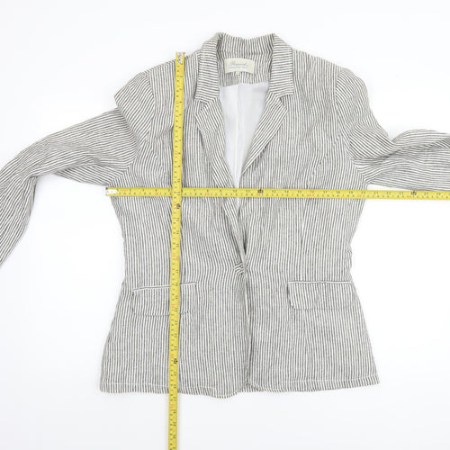 Peacocks Women Grey Striped Linen Blend Blazer Size 14 Regular Fit