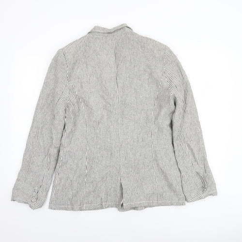 Peacocks Women Grey Striped Linen Blend Blazer Size 14 Regular Fit