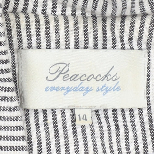 Peacocks Women Grey Striped Linen Blend Blazer Size 14 Regular Fit