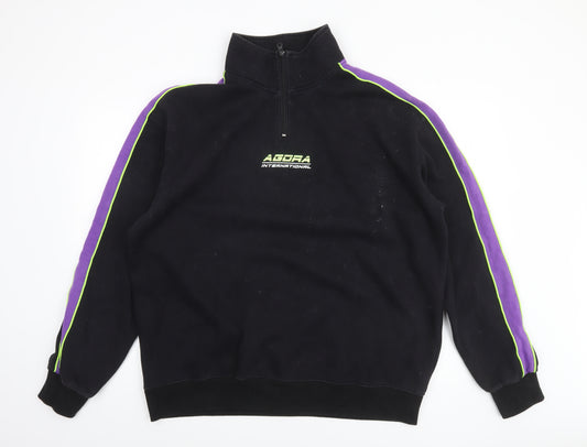 Agora Men's XL Black 1/4 Zip Fleece Sweatshirt with Logo