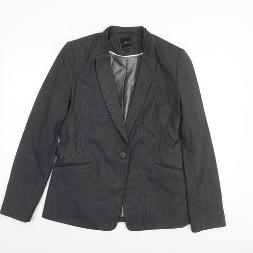 Next Women Grey Pinstripe Single-Breasted Blazer UK 14 Classic Fit