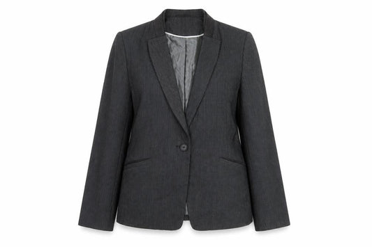 Front view of Next Women Grey Pinstripe Single-Breasted Blazer UK 14 Classic Fit