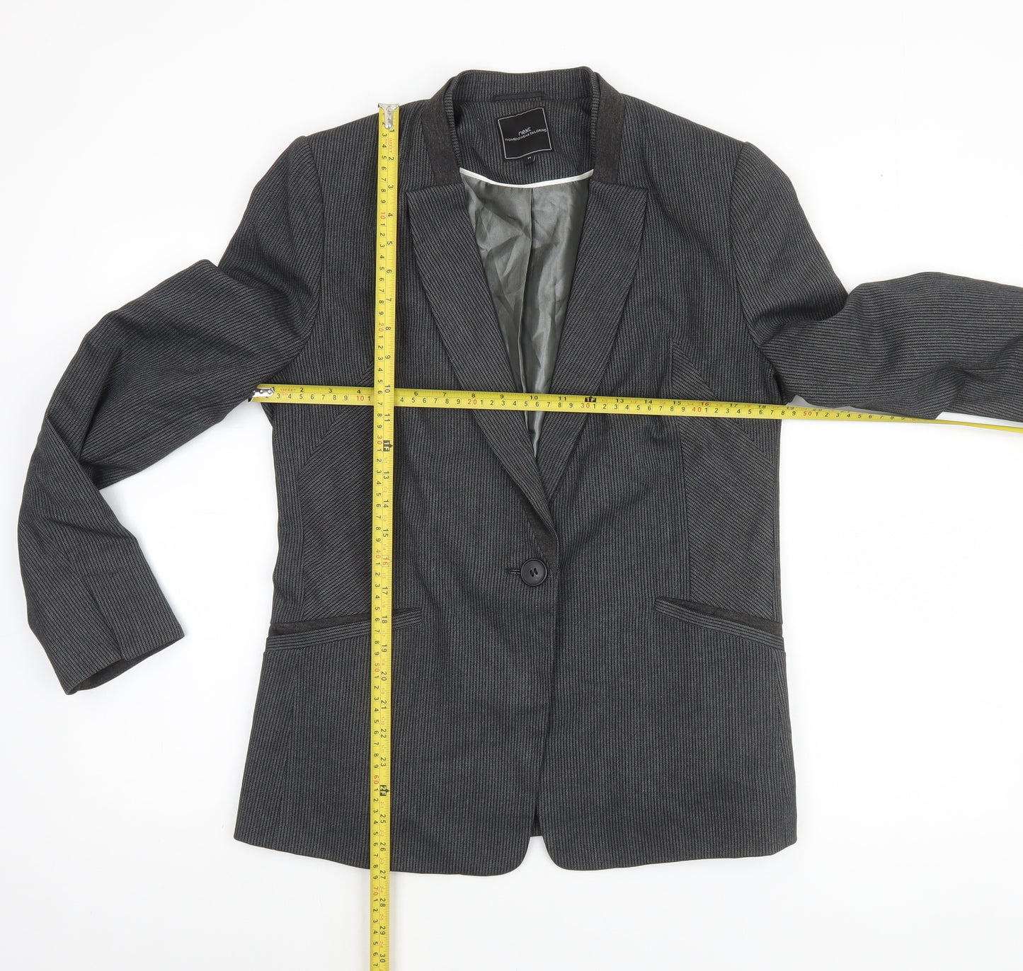 Next Women Grey Pinstripe Single-Breasted Blazer UK 14 Classic Fit