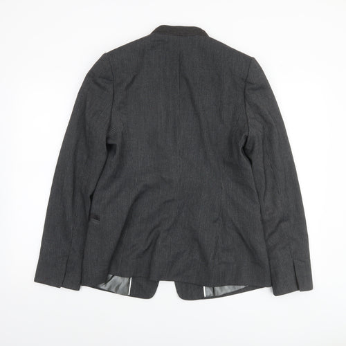 Next Women Grey Pinstripe Single-Breasted Blazer UK 14 Classic Fit