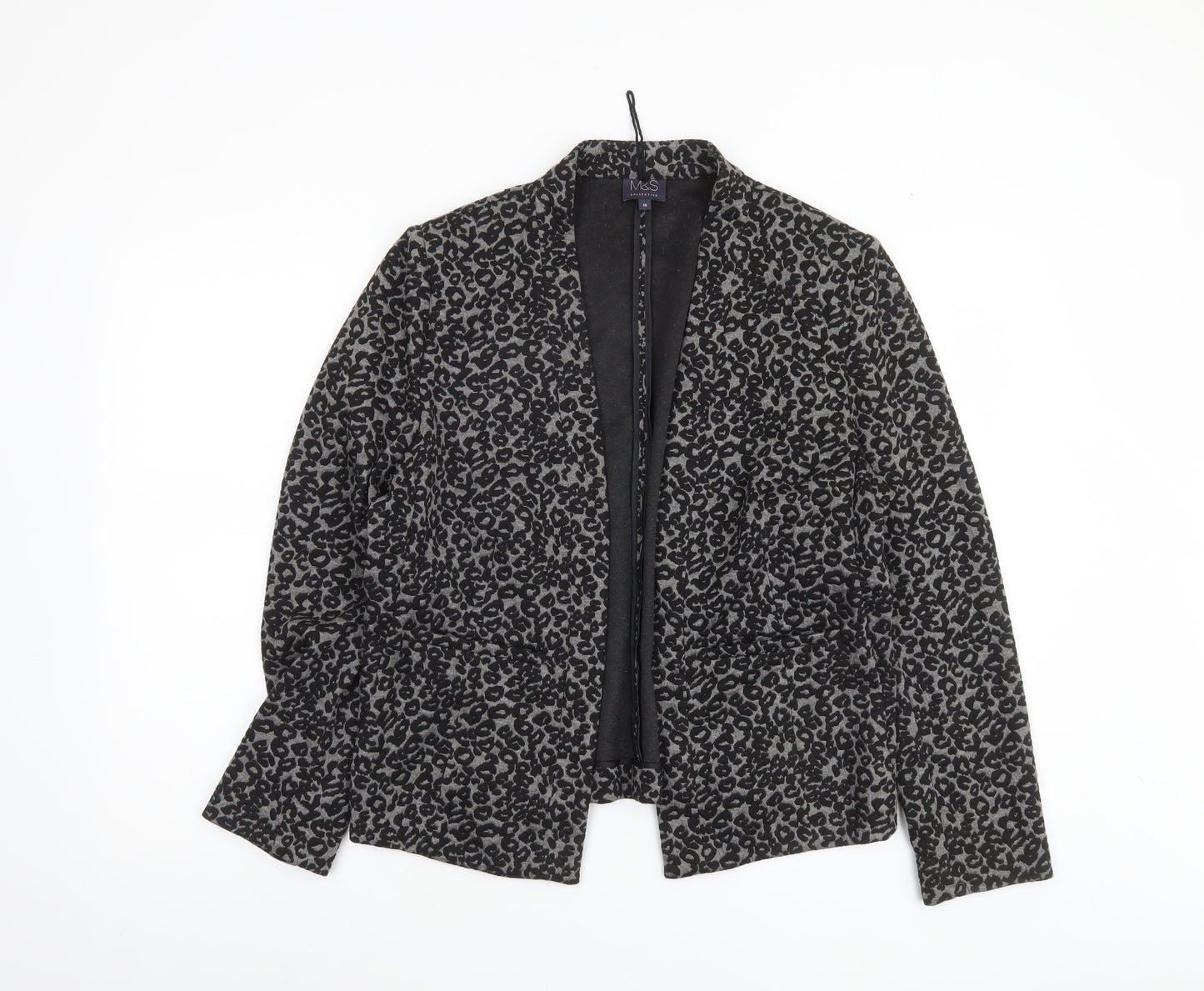 Marks and Spencer Women Grey Animal Print Blazer Size 16 Regular