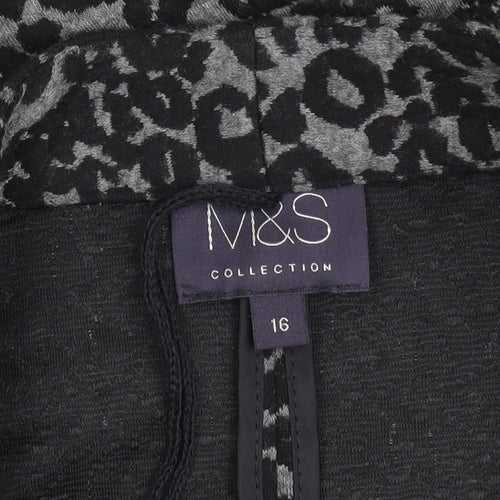 Marks and Spencer Women Grey Animal Print Blazer Size 16 Regular