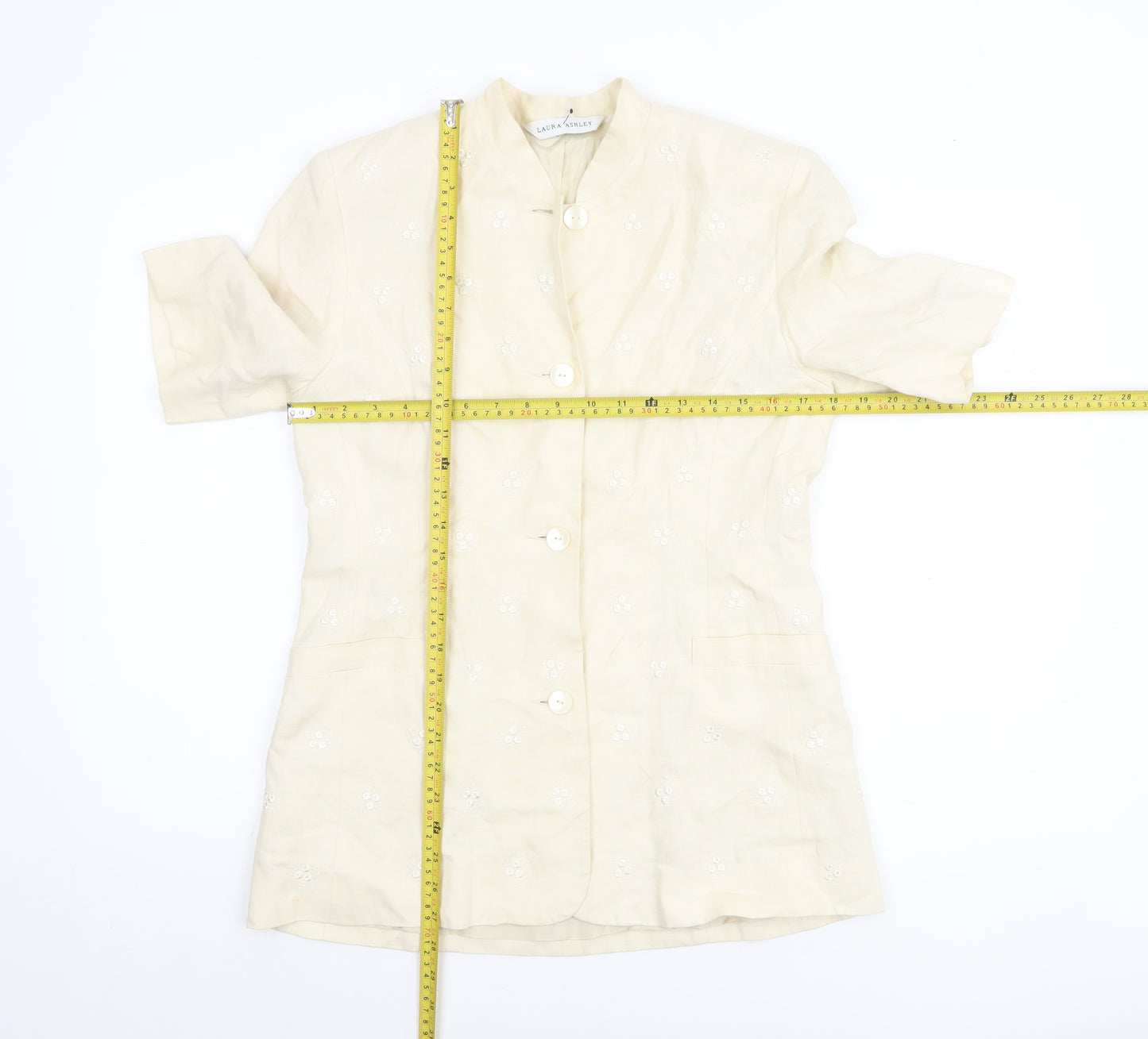 Laura Ashley Women's Ivory Linen Short Sleeve Suit Jacket UK 12