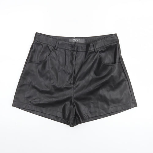 Primark Women's Black Faux Leather Chino Shorts Size 14