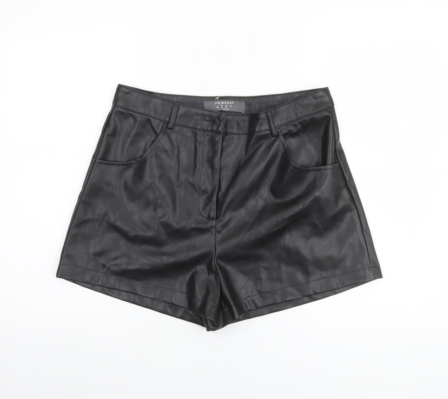 Primark Women's Black Faux Leather Chino Shorts Size 14